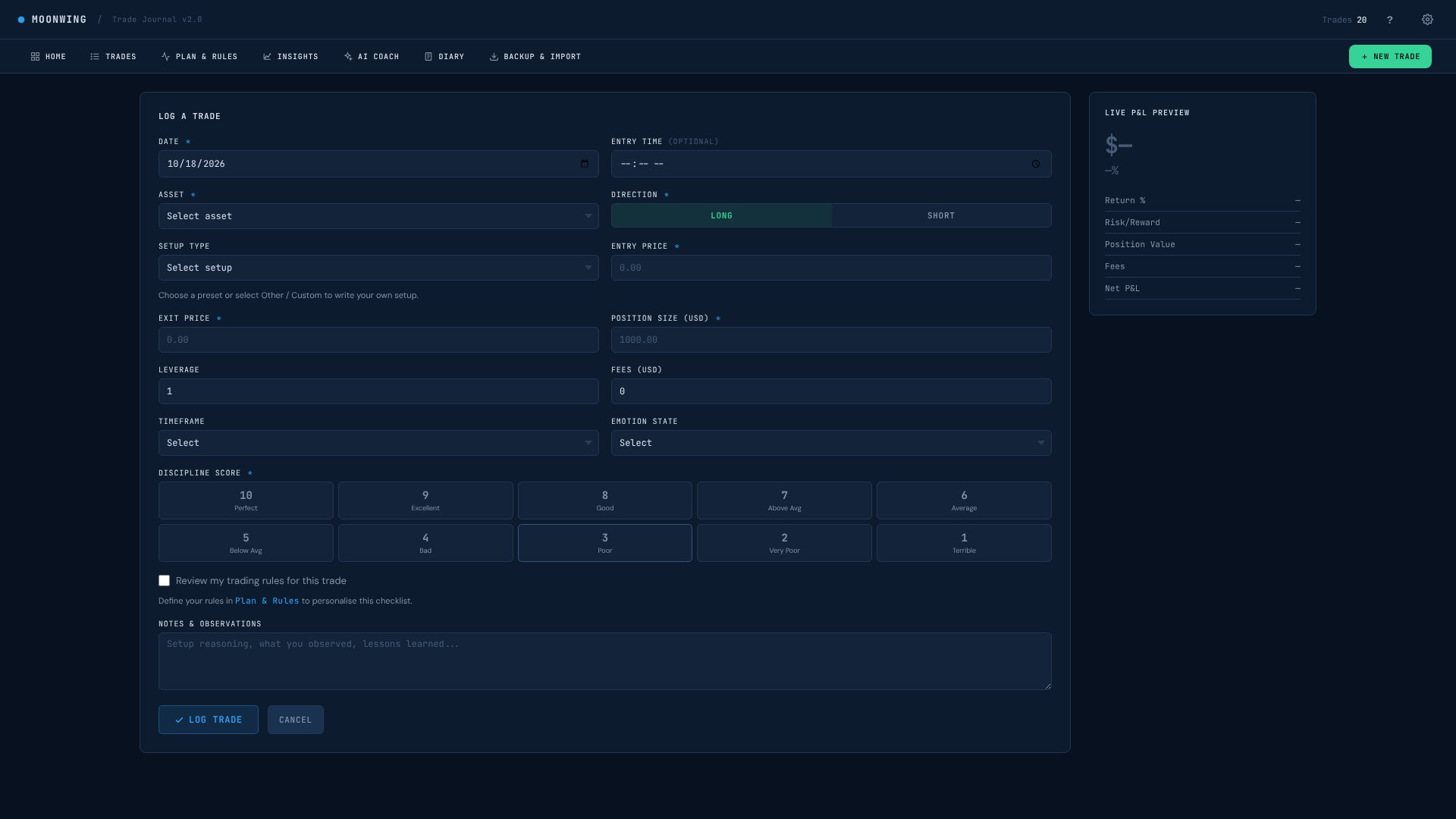 Moonwing New trade in App