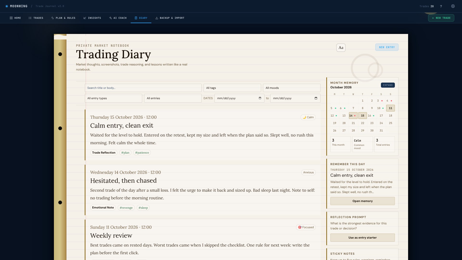 Moonwing Diary in App