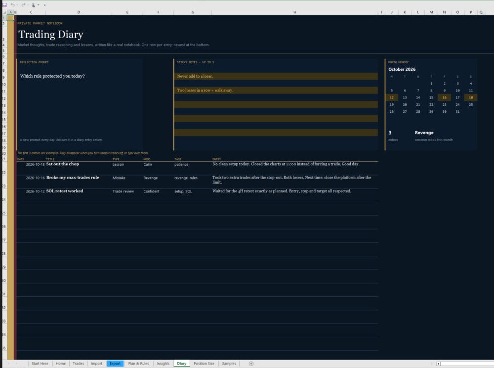 Moonwing Diary in Excel