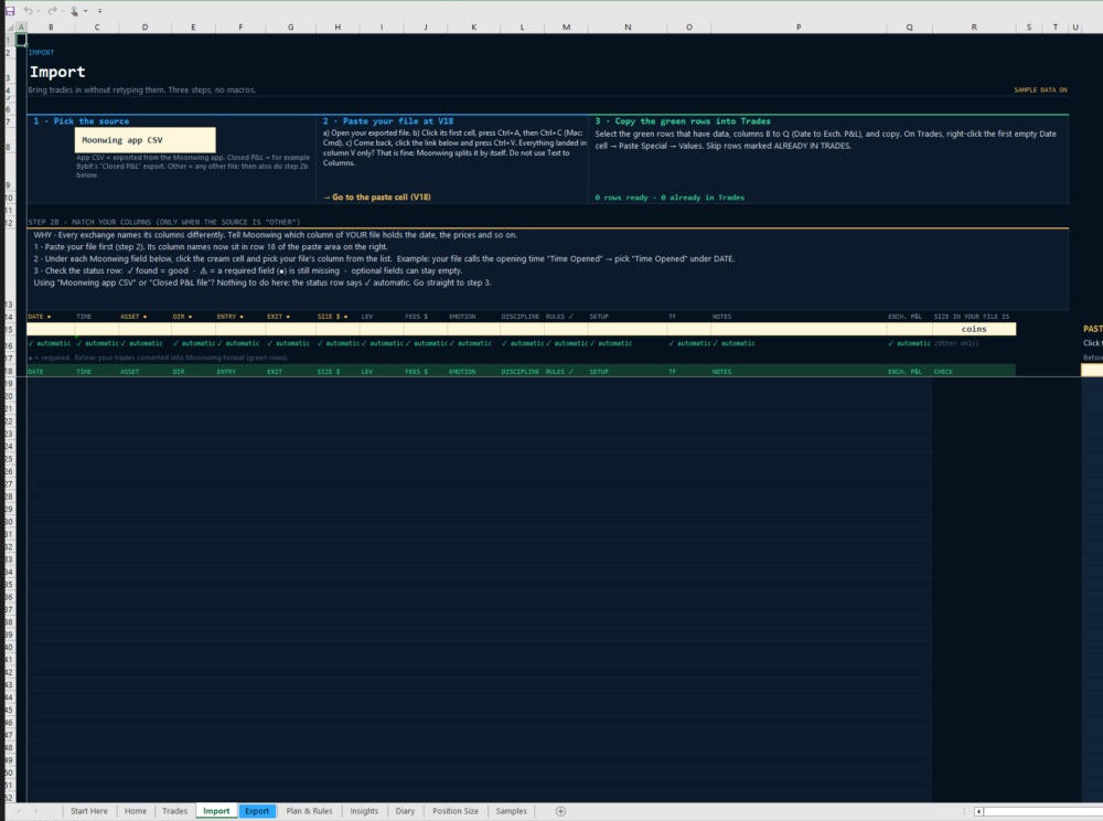 Moonwing Backup & Import in Excel
